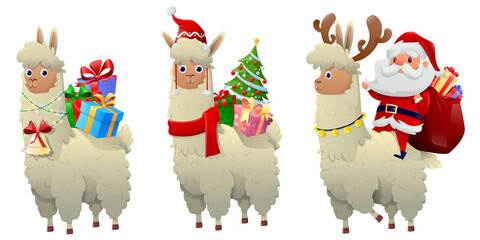 Cartoon Christmas lama set