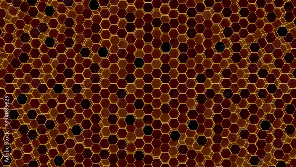 Poster moving brown honeycomb cells pattern, looping 3d animation or motion background