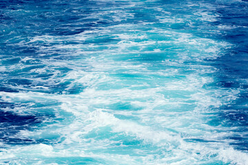 Water track, sea waves foam abstract shape, blue nautical background, marine concept