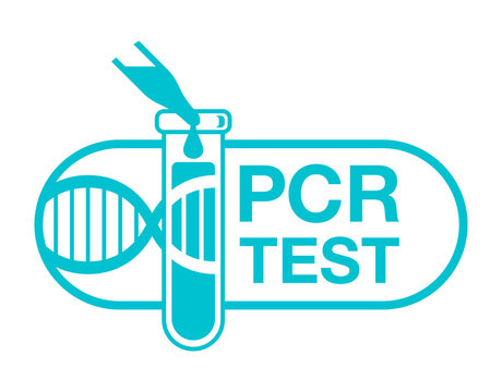 PCR testing button or marking - polymerase chain reaction - disease prevention and fight against coronavirus pandemic - vector emblem