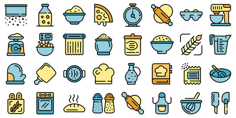 Dough icons set. Outline set of dough vector icons thin line color flat on white