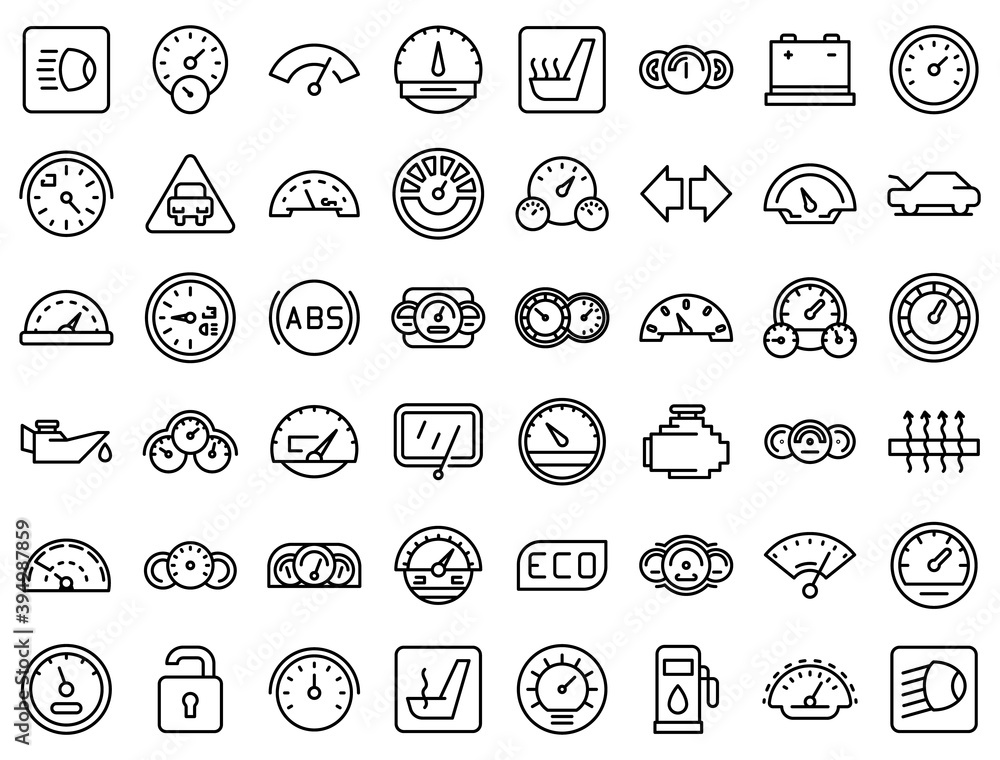 Poster car dashboard icons set. outline set of car dashboard vector icons for web design isolated on white 