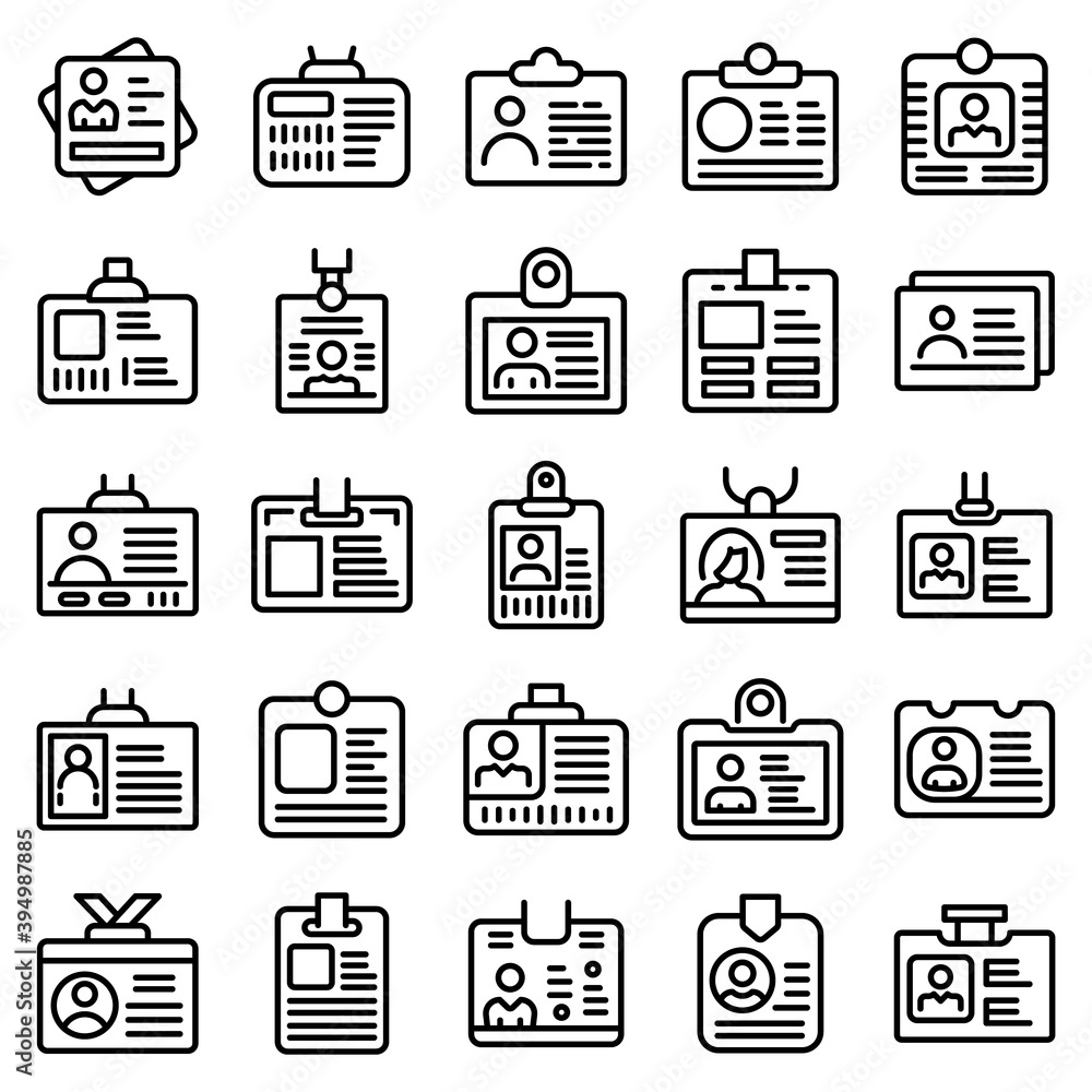 Poster id card icons set. outline set of id card vector icons for web design isolated on white background