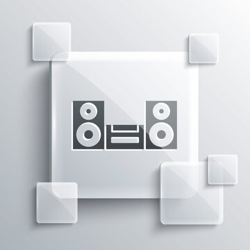Grey Home stereo with two speaker s icon isolated on grey background. Music system. Square glass panels. Vector.