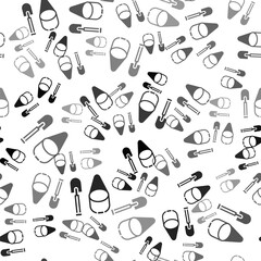 Black Fire shovel and cone bucket icon isolated seamless pattern on white background. Vector.