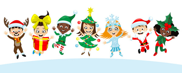 Obraz na płótnie Canvas Happy kids in Christmas costumes on white background.