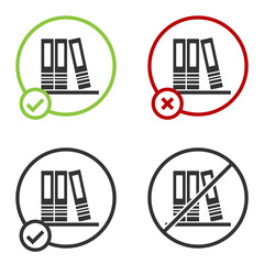 Black Office folders with papers and documents icon isolated on white background. Office binders. Archives folder sign. Circle button. Vector.