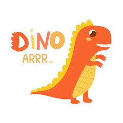 Cute dinosaur roar, colourful lettering, illustration for children books, dino character ,scandinavian jurassic animal