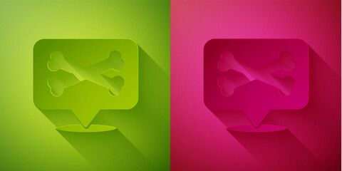 Paper cut Location pirate icon isolated on green and pink background. Paper art style. Vector.