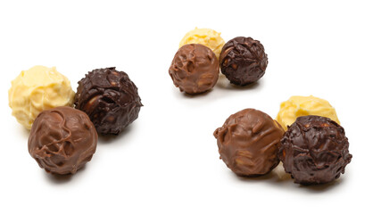Chocolate truffle isolated on white background.