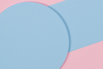 Abstract geometric texture background of fashion pastel pink, light blue color paper. Top view