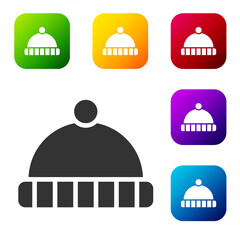 Black Winter hat icon isolated on white background. Set icons in color square buttons. Vector.