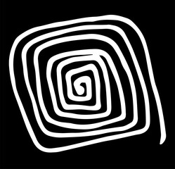 vector element of a square spiral with rounded corners drawn manually with a white line on a black background for your design template
