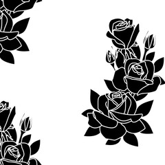 Floral background. Bouquet of roses on a white background. Silhouette of a bouquet. Floral frame.