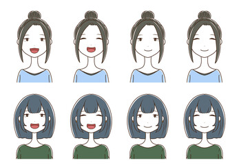 2人の女性の笑顔の表情差分セット