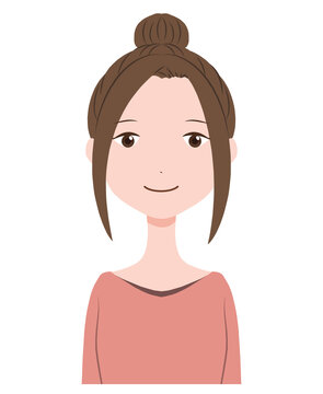 笑顔のお団子ヘアの女性の上半身のイラスト Stock Vector Adobe Stock