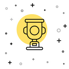 Black line Award cup icon isolated on white background. Winner trophy symbol. Championship or competition trophy. Sports achievement sign. Random dynamic shapes. Vector.