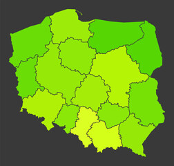 Poland population heat map as color density illustration