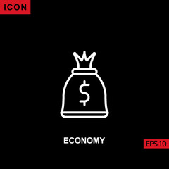 Economy icon outline, line, lineal or linear on black background