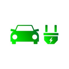 Green Electric Vehicle Charging Station Sign. Car and Electrical Plug. Flat style