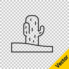 Black line Cactus icon isolated on transparent background. Vector.
