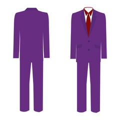 Purple suit with red tie on white