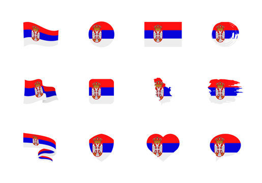 Serbia flag - flat collection. Flags of different shaped twelve flat icons.