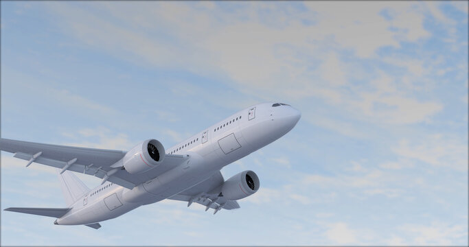 Commercial Jet Plane takes off 3D render