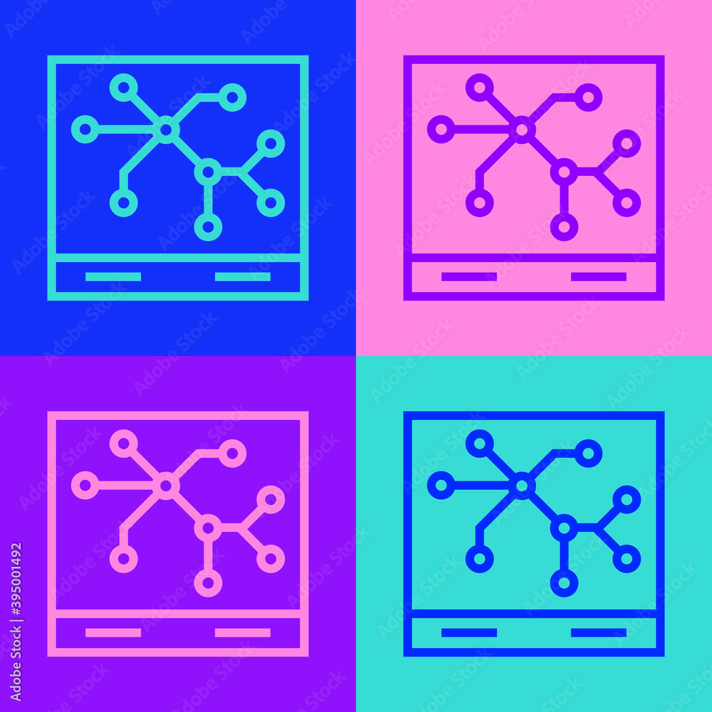 Poster pop art line railway map icon isolated on color background. vector.