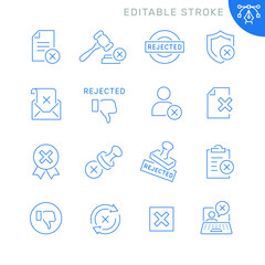Reject related icons. Editable stroke. Thin vector icon set