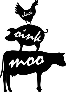 black farm animals stacked silhouette clip art preview
