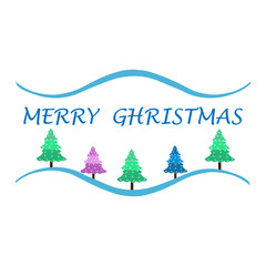 Fototapeta premium Merry Christmas with evergreen trees on white backdrop
