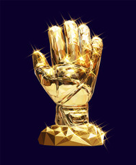 vector golden glove illustration soccer football geometric triangle low-poly style concept  championship pattern