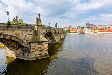 Prague panorama with Charles Bridge and Prague Castle at background, Czech Republic