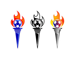 set of torches with ball burned vector isolated. sport logo templates.