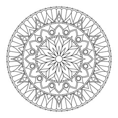 Coloring book with black and white mandala with floral pattern. Vector image.