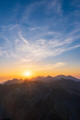 Sunrise in High Tatras mountains national park in Slovakia. Scenic image of mountains. The sunrise over Carpathian mountains