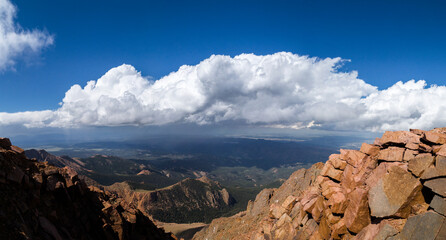 View from the top of the Pikes Peak Highway in Colorado Springs, Colorado. Beautiful Colorado Mountains in the Rockies
