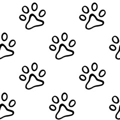 Vector seamless pattern cat paw hand-drawn. Illustration in doodle style black outline on white background