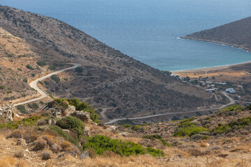 Fototapeta na wymiar View of the Agia Theodoti Beach, Ios, Greece.