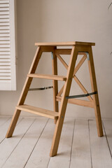 tall white bar stool legs are wood on gray background, Modern designer Bar chair