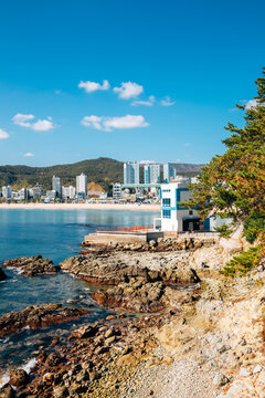 View of Songjeong beach and Jukdo Park in Busan, Korea