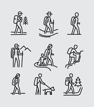 Hiking People Vector Line Icons