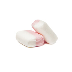 Two Fluffy white-pink marshmallow macro isolated over white background