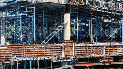 Blue Scaffolding at construction site
