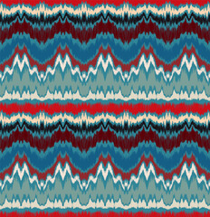 Ikat border. Geometric folk ornament. Ink on clothes. Tribal vector texture. Seamless striped pattern in Aztec style. Ethnic embroidery. Indian, Scandinavian, Gypsy, Mexican, African rug.
