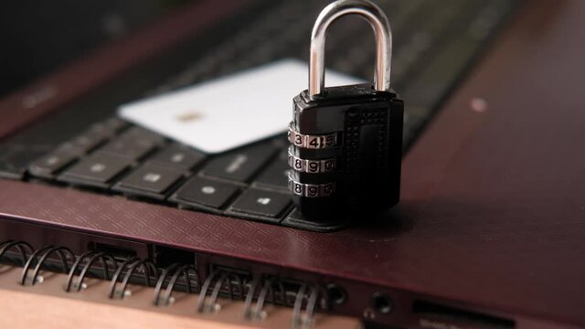 padlock on credit card, Internet data privacy information security concept