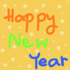 Happy​ new  year on yellow background with falling snowflakes. 
