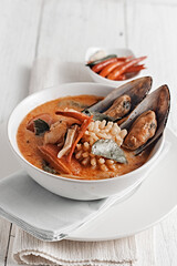 Spicy Seafood Soup on white dish
