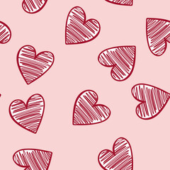 Seamless drawing with hand-drawn graphic hearts. Ink illustrations. Hand-drawn ornament for wrapping paper. Decorative pattern for banners, flyers, postcards and posters, for wedding invitations.